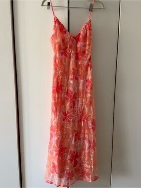 Fortunate One Coral Floral Slip One-Piece Dress S